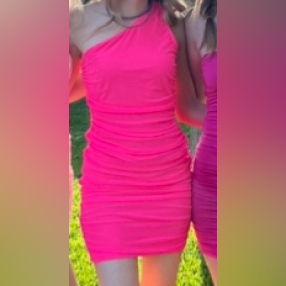Hot Pink One Shoulder Dress